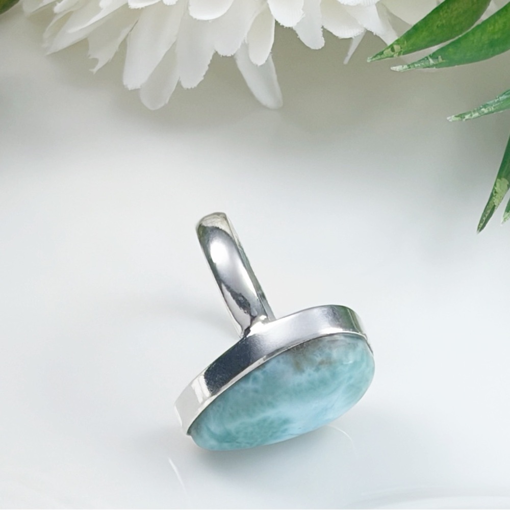 Genuine Larimar Ring Size 7 Pure Sterling Silver 925 Boho Southwest New - Picture 4 of 9